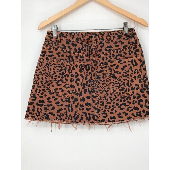 Free People We the Free Leopard Animal Print Zip Front Denim Skirt Size 26 Brown - Picture 6 of 10